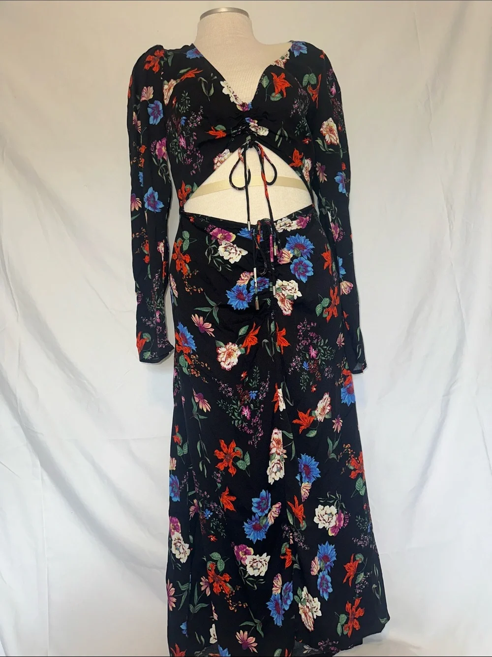 AFRM Black Floral Maxi Skirt with Multicolor Blooms